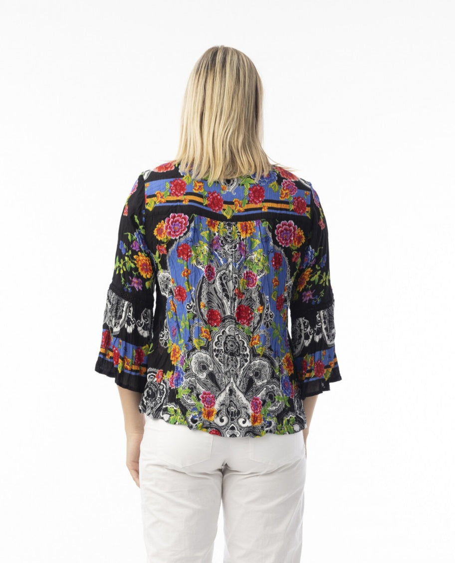 Orientique Fluted Sleeve Boho Top Paisley