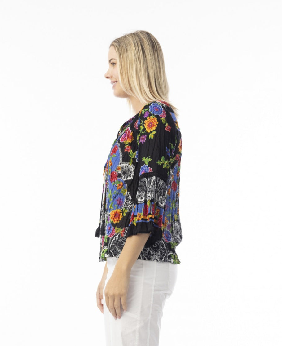 Orientique Fluted Sleeve Boho Top Paisley