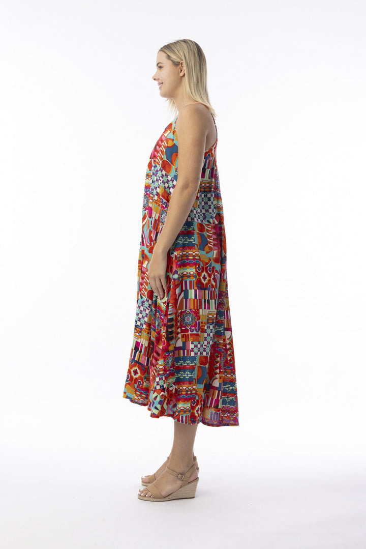 Orientique Peru Print Strappy Dress With Pockets & Adjustable Straps (please check measurements)