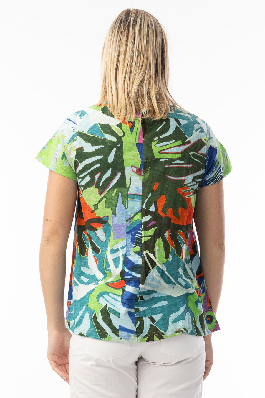 Orientique Contempory V Neck T Shirt Blue Leaves (please check measurements)