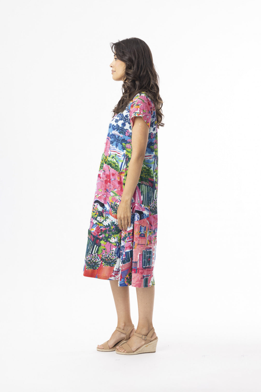 Orientique Cotton Jersey Flair Shift Style Dress Scooter With Front Pocket (please check measurements)