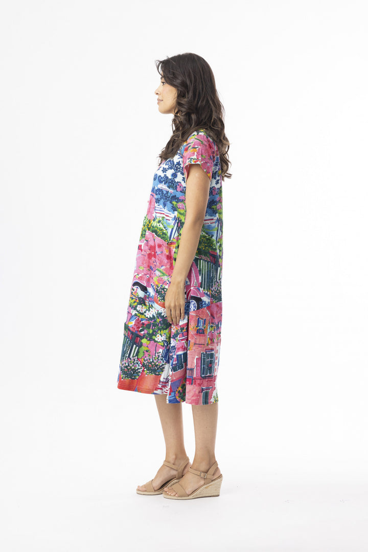 Orientique Cotton Jersey Flair Shift Style Dress Scooter With Front Pocket (please check measurements)
