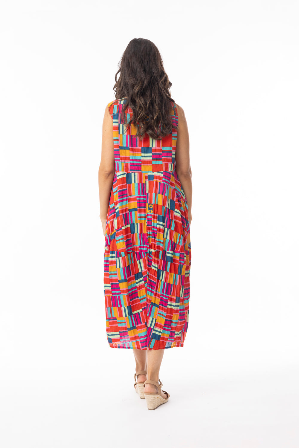 Orientique Peru Sleeveless Print Dress With Pockets (please check measurements)