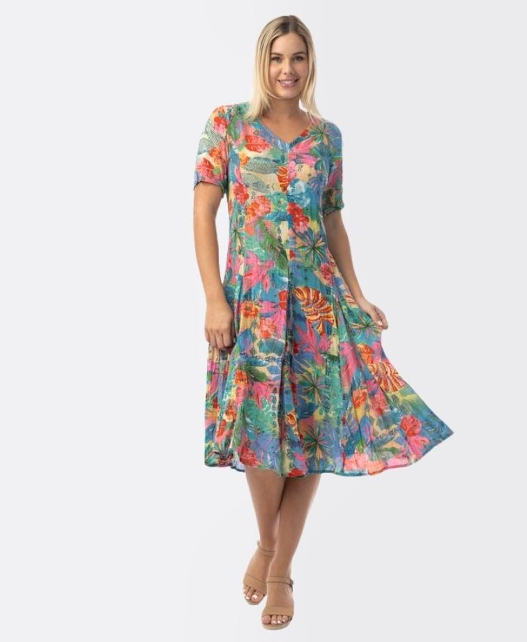 Orientique Malvinas Godet Short Sleeve Dress (please check measurements)