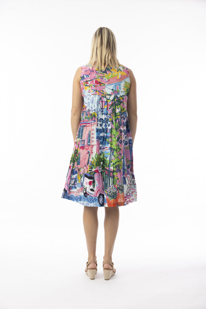 Orientique V Pleated Cotton Dress With Pockets Scooter (please check measurements)