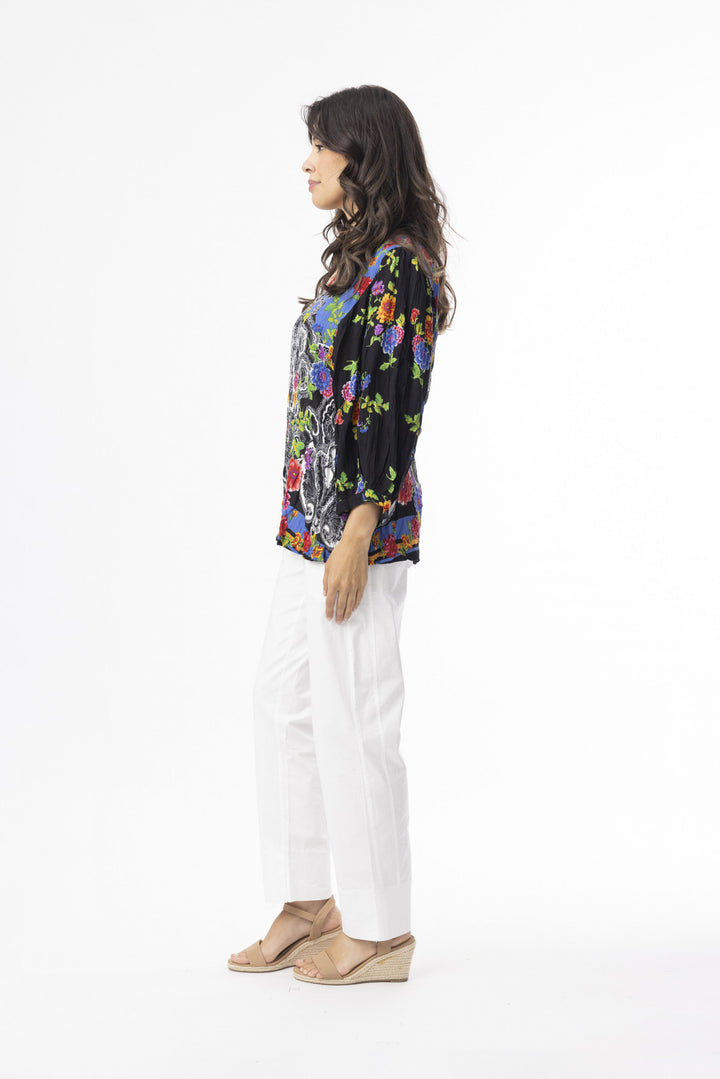 Orientique Cotton Long Sleeve Boho Top Paisley Panel (please check measurements)
