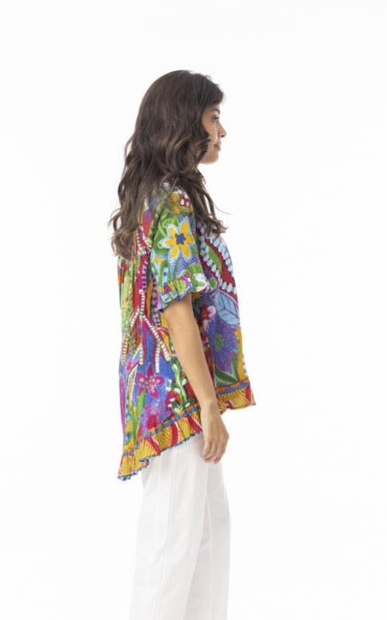 Orientique Ipenema Frill Print Top With Button Back Detail (please check measurements)