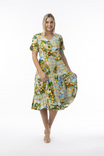 Orientique Amalfi Godet Short Sleeve Dress (please check measurements)