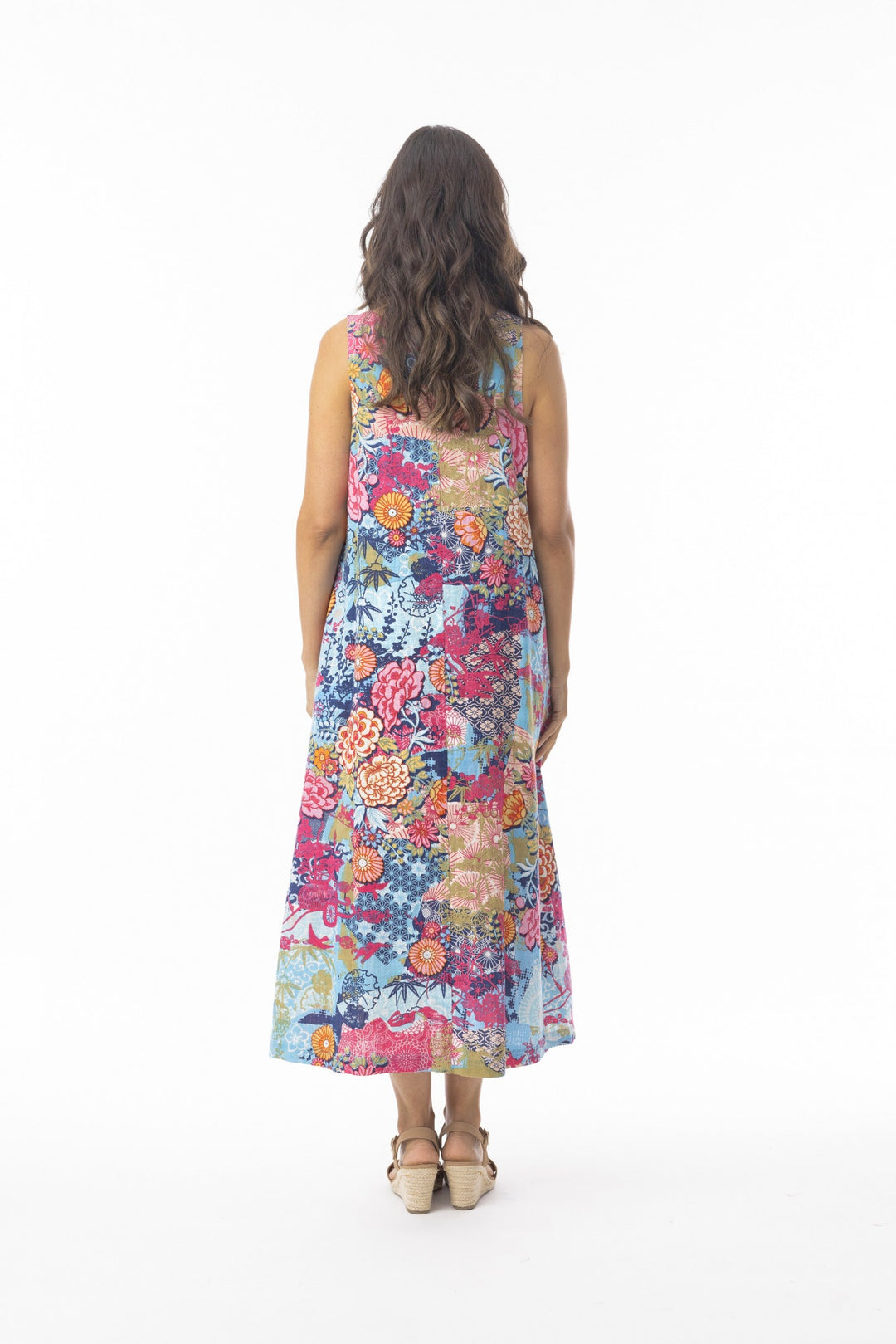 Orientique Ikebana Sleeveless Print Dress With Pockets (please check measurements)