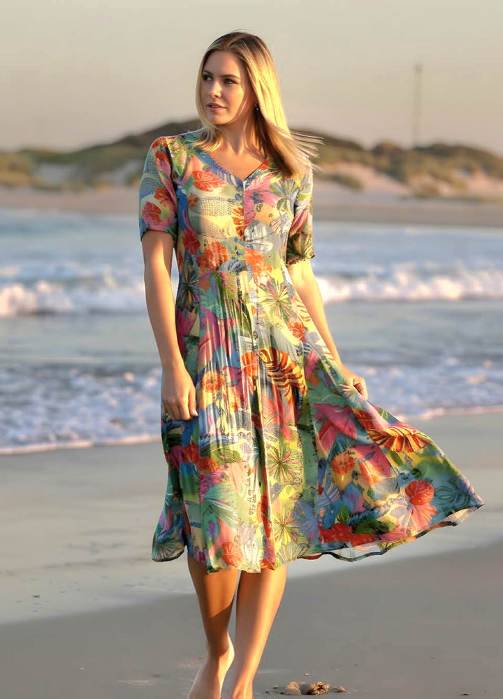 Orientique Malvinas Godet Short Sleeve Dress (please check measurements)