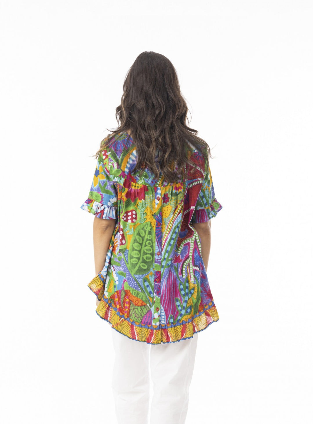 Orientique Ipenema Frill Print Top With Button Back Detail (please check measurements)