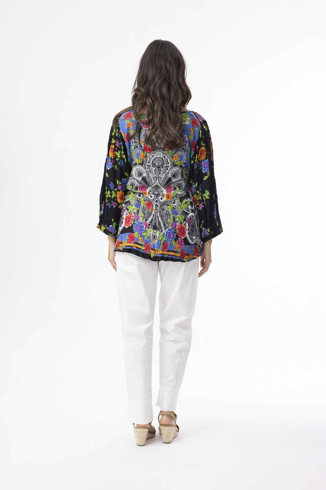 Orientique Cotton Long Sleeve Boho Top Paisley Panel (please check measurements)