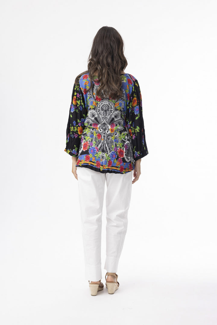 Orientique Cotton Long Sleeve Boho Top Paisley Panel (please check measurements)