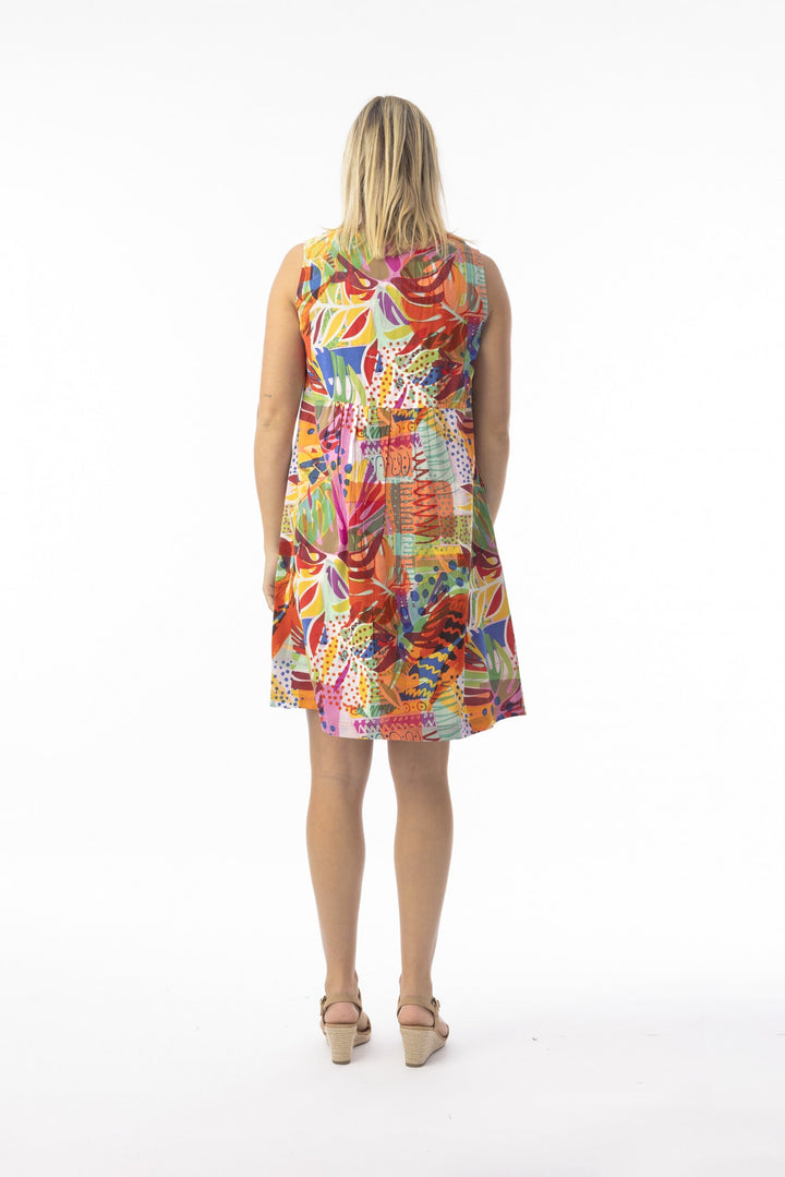 Orientique Printed Cotton Dress With Pockets Contempory Sleeveless Tropical (please check measurements)