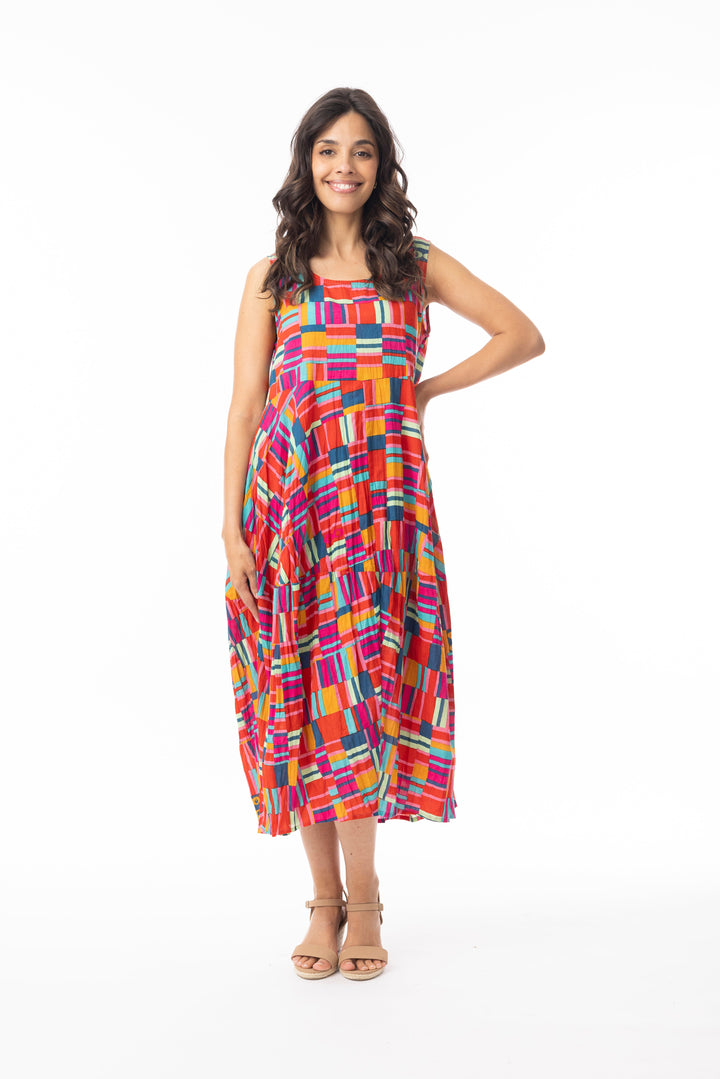 Orientique Peru Sleeveless Print Dress With Pockets (please check measurements)