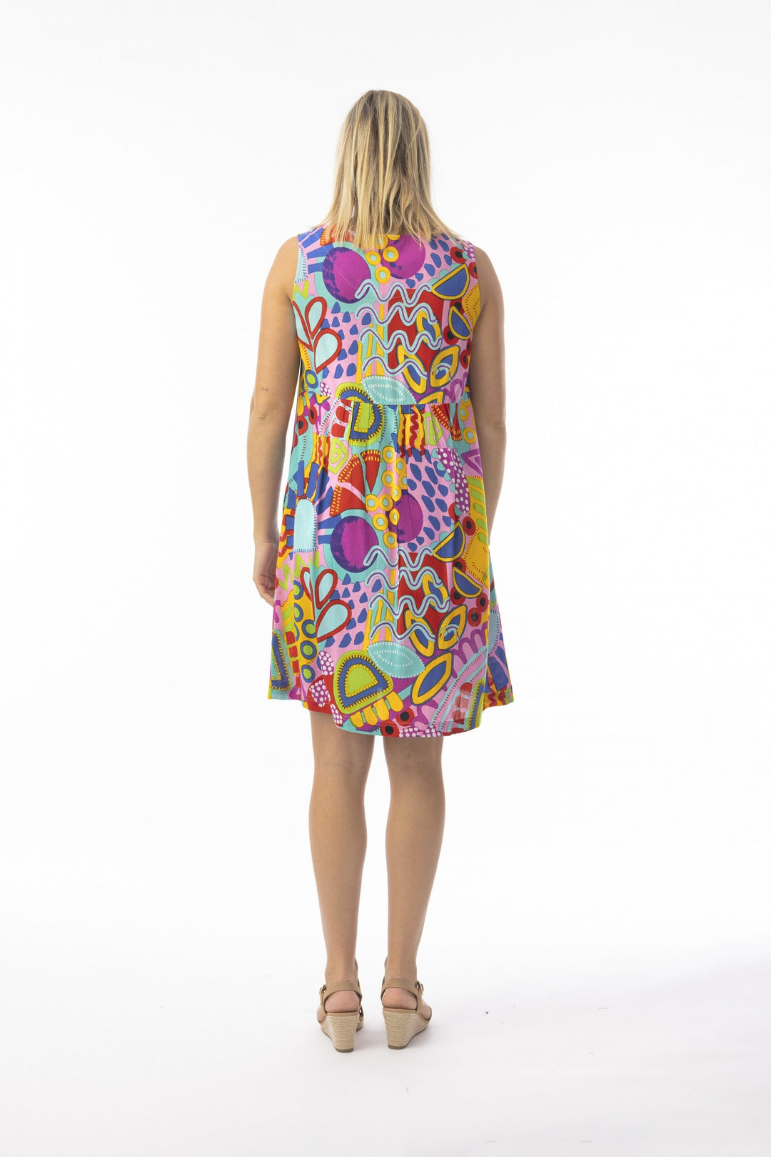 Printed Cotton Dress With Pockets Contempory Sleeveless Pop (please check measurements)