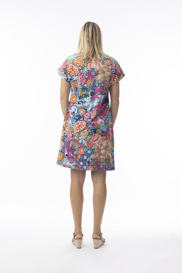 Orientique Ikebana Reversible Short Sleeve Dress With Pockets (please check measurements)