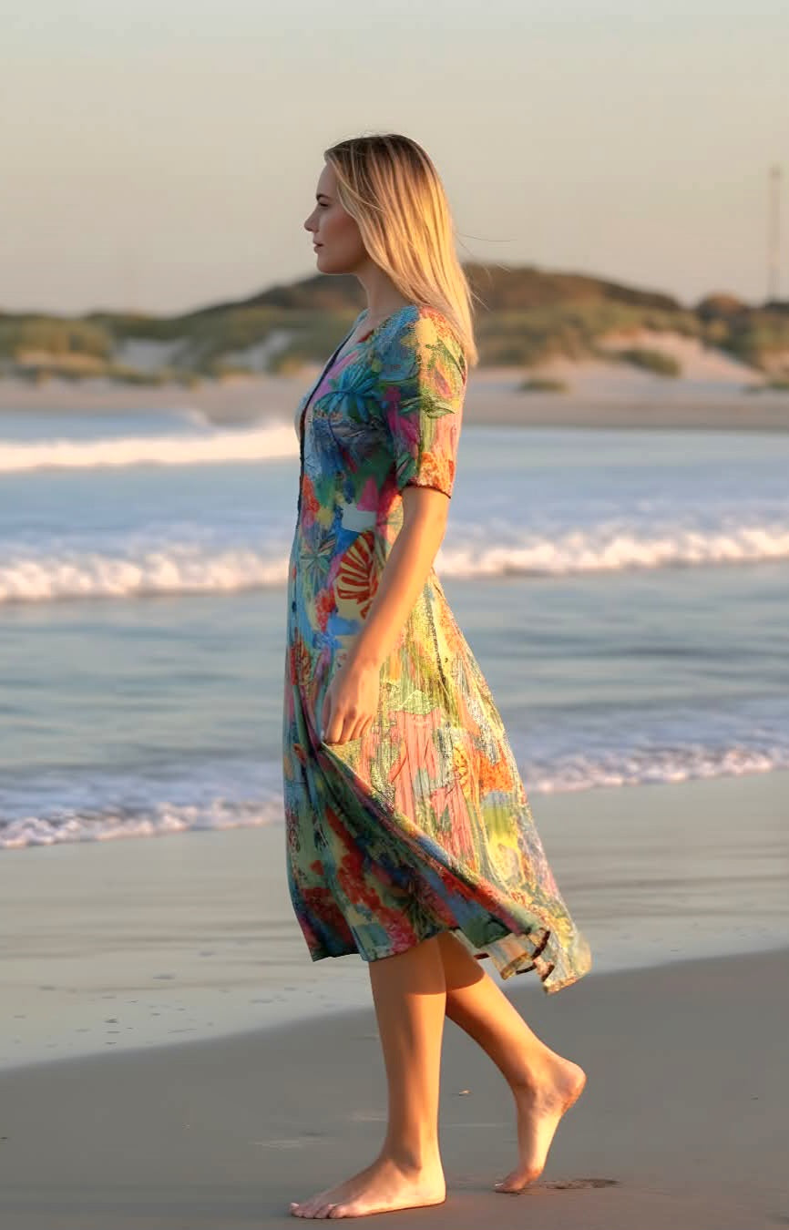 Orientique Malvinas Godet Short Sleeve Dress (please check measurements)